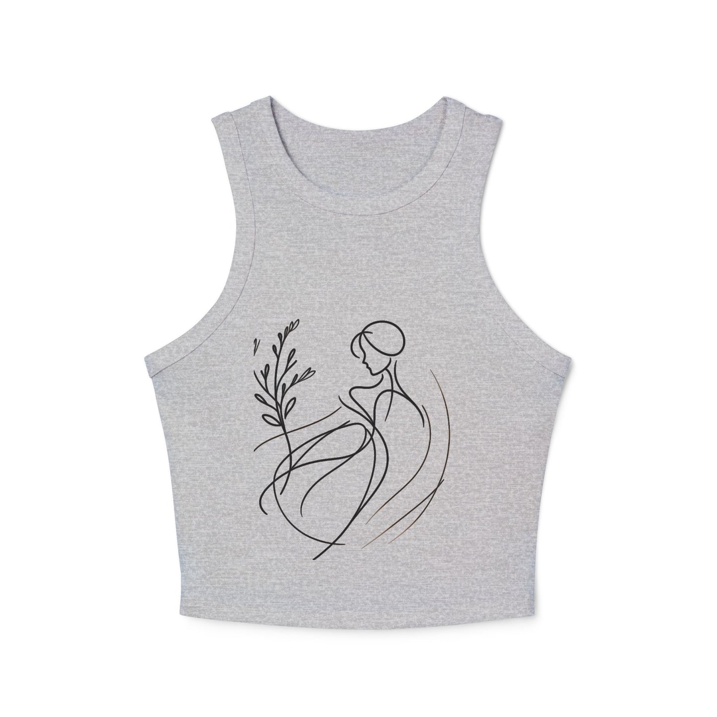 Stylish Women's Crop Tank Top with Floral Outline Design, Summer Essential, Comfortable Casual Wear, Perfect for Yoga, Brunch, or Festivals