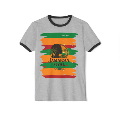 Jamaican Gyal Unisex Cotton Ringer T-Shirt, Casual Summer Tee, Festival Clothing, Vacation Wear, Island Vibes Shirt