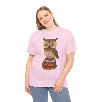 Halloween Owl Tee, Perfect for Fall Celebrations, Unisex Cotton Shirt, Cute Gift for Owl Lovers, Halloween Party Apparel, Fun Autumn Wear