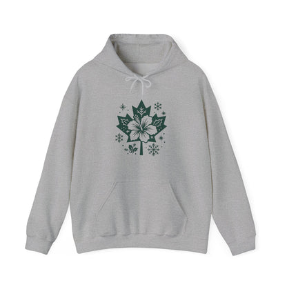 Maple Leaf Poinsettia Hoodie — Winter Floral Holiday Sweatshirt