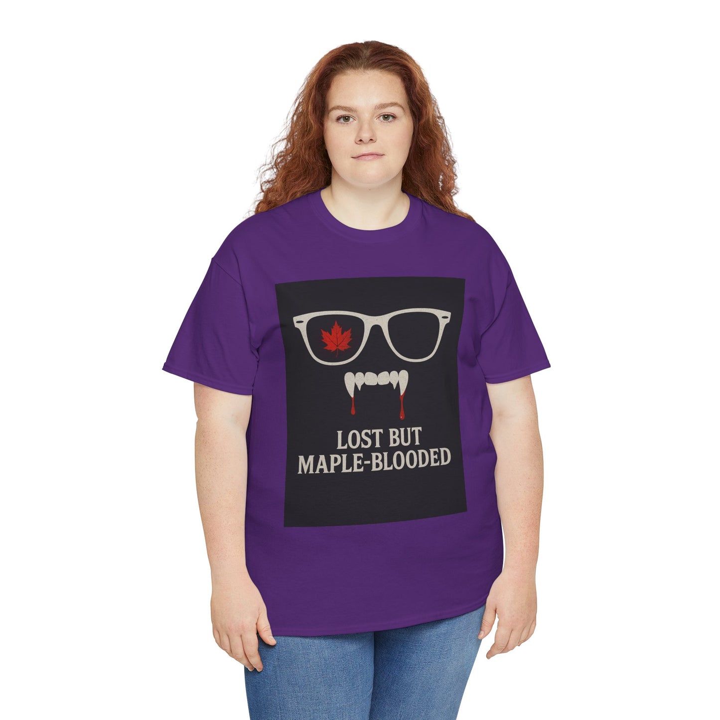 Unisex Heavy Cotton Tee with Vampire Design - Lost but Maple-Blooded Shirt for Halloween, Casual Wear, Gifts, Spooky Season, Unique Fashion