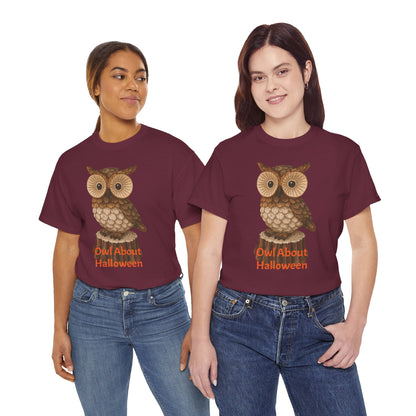 Halloween Owl Tee, Perfect for Fall Celebrations, Unisex Cotton Shirt, Cute Gift for Owl Lovers, Halloween Party Apparel, Fun Autumn Wear