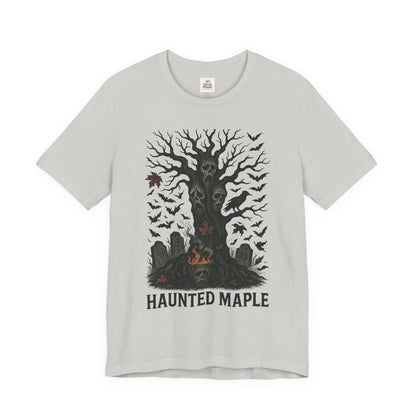 Haunted Maple Tee - Unisex Jersey Short Sleeve T-Shirt for Fall, Halloween, Spooky Vibe, Ghost Lovers, Unique Gift