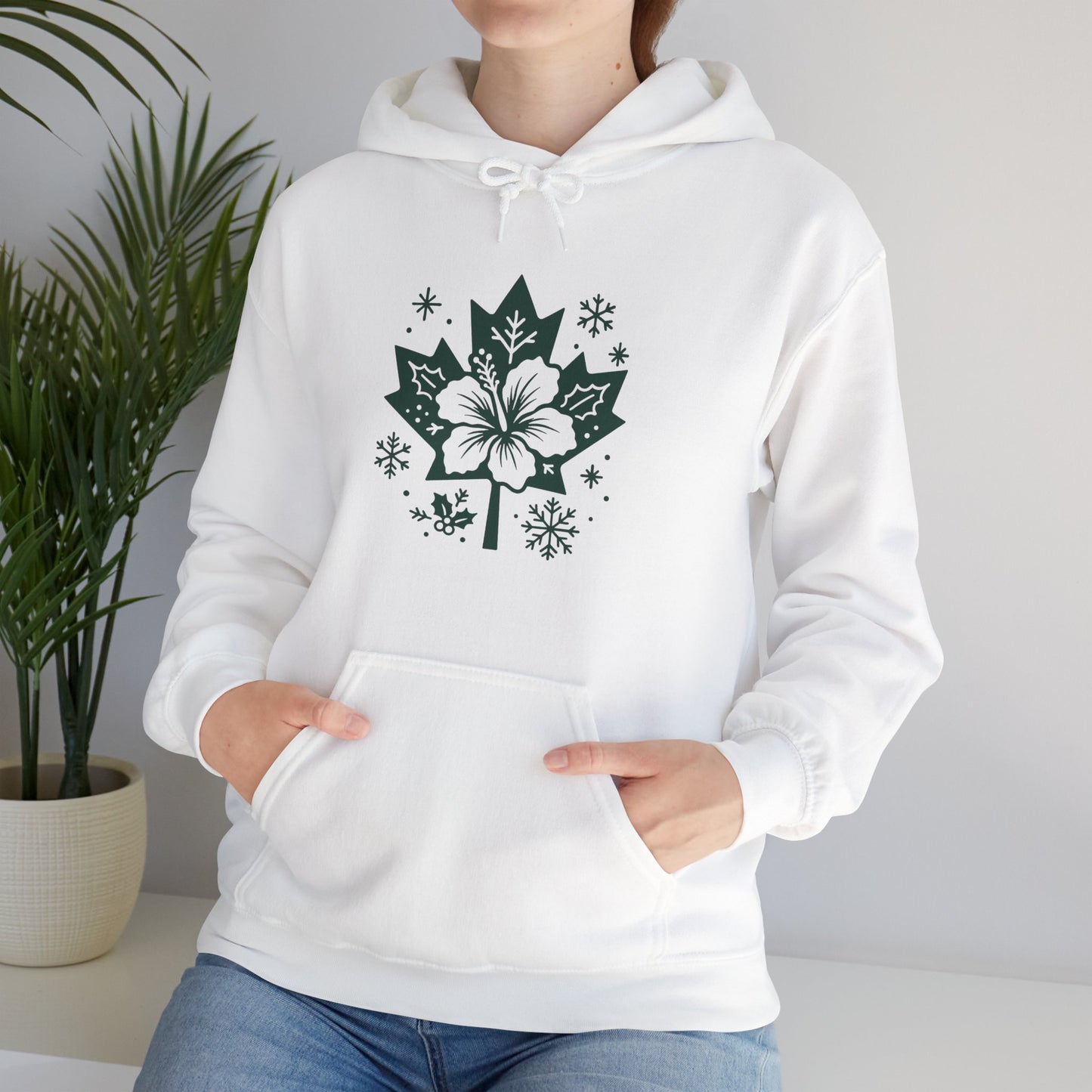 Maple Leaf Poinsettia Hoodie — Winter Floral Holiday Sweatshirt