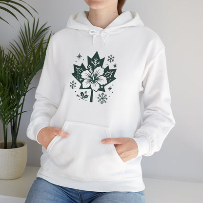 Maple Leaf Poinsettia Hoodie — Winter Floral Holiday Sweatshirt