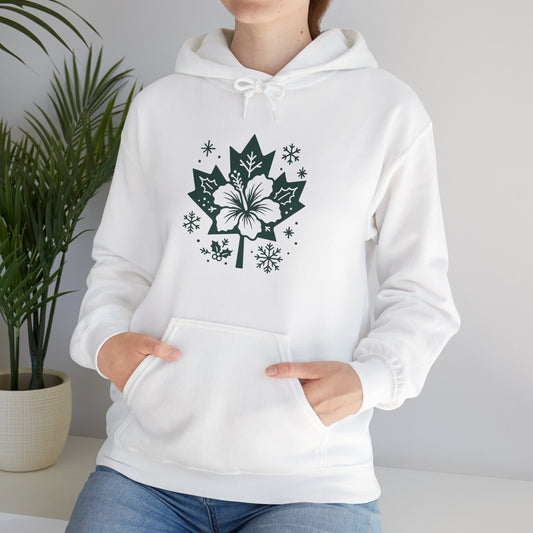 Maple Leaf Poinsettia Hoodie — Winter Floral Holiday Sweatshirt