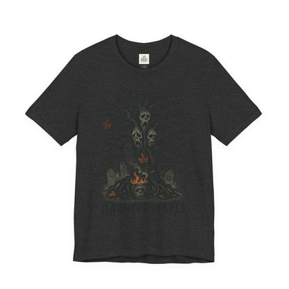 Haunted Maple Tee - Unisex Jersey Short Sleeve T-Shirt for Fall, Halloween, Spooky Vibe, Ghost Lovers, Unique Gift