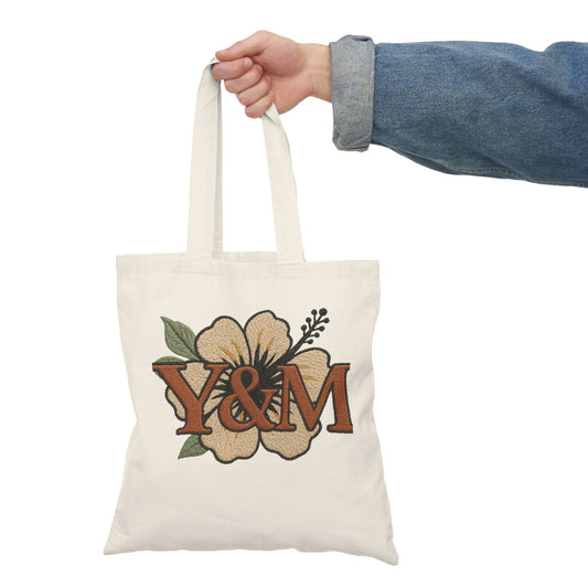 Natural Floral Tote Bag, Eco-Friendly Shopping Bag, Monogram Canvas Tote, Beach Bag, Gift for Her, Spring Decor
