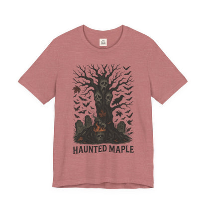 Haunted Maple Tee - Unisex Jersey Short Sleeve T-Shirt for Fall, Halloween, Spooky Vibe, Ghost Lovers, Unique Gift