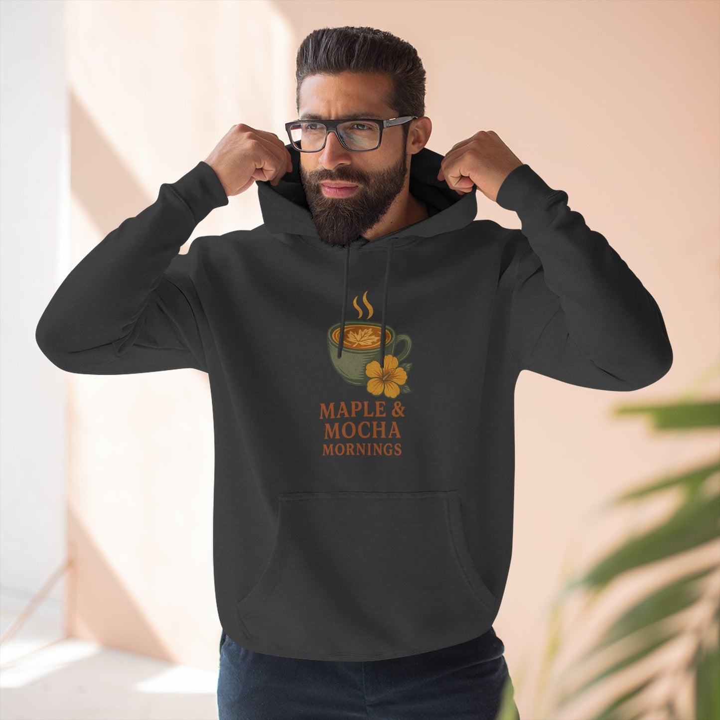 Cozy Maple & Mocha Fleece Hoodie, Perfect for Mornings, Autumn Fashion, Casualwear, Gift for Coffee Lovers