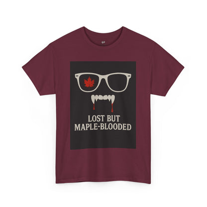 Unisex Heavy Cotton Tee with Vampire Design - Lost but Maple-Blooded Shirt for Halloween, Casual Wear, Gifts, Spooky Season, Unique Fashion