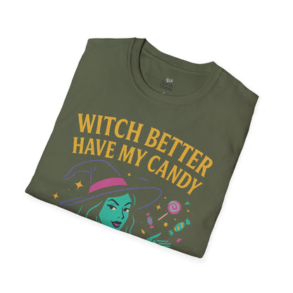 Witchy Candy T-Shirt, Halloween Apparel, Funny Halloween Shirt, Unisex Graphic Tee, Sweet Tooth Gift, Witch Costume Top