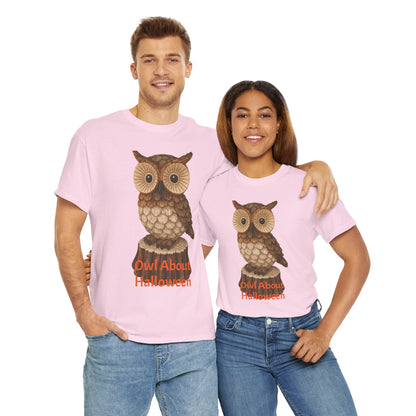 Halloween Owl Tee, Perfect for Fall Celebrations, Unisex Cotton Shirt, Cute Gift for Owl Lovers, Halloween Party Apparel, Fun Autumn Wear