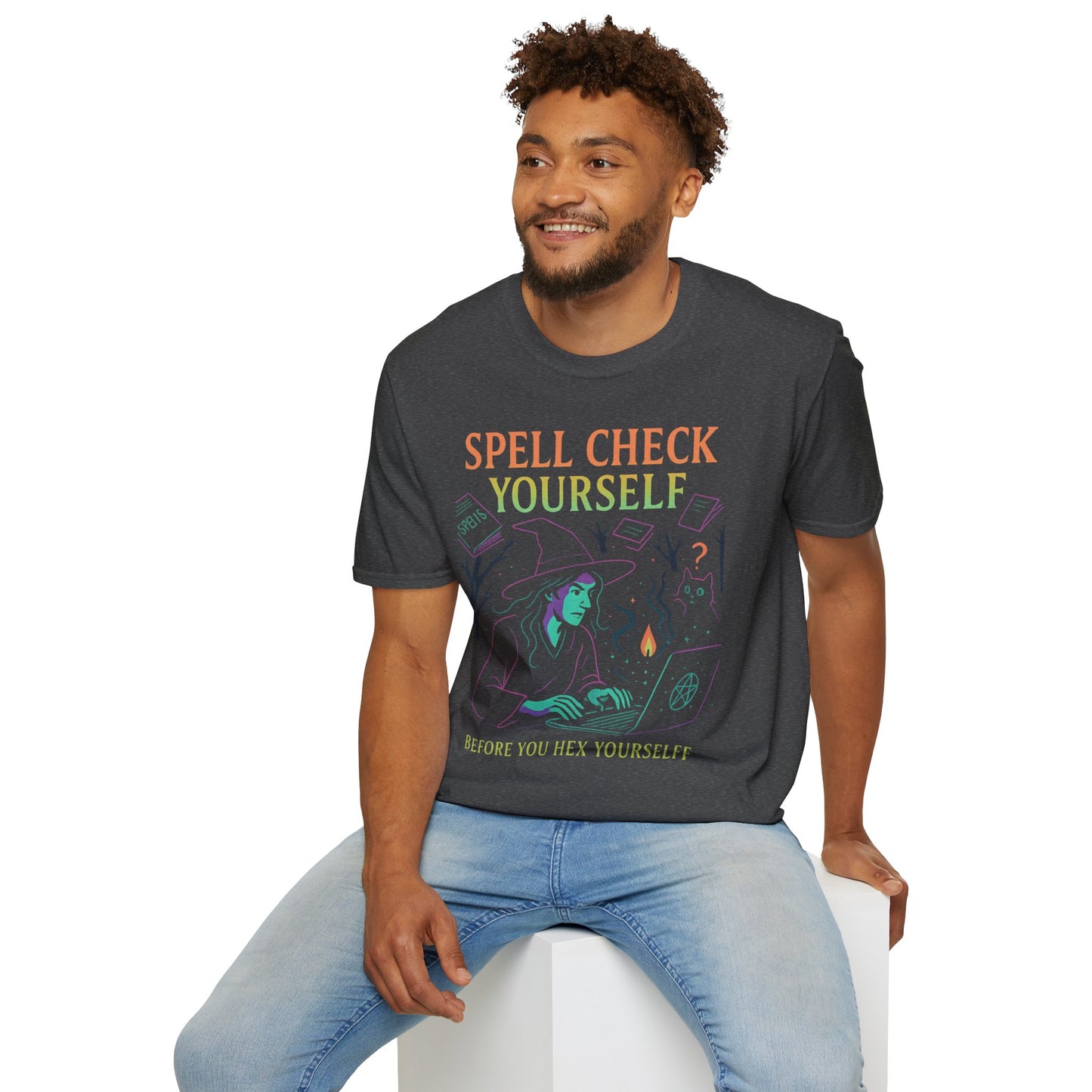 Spell Check Yourself Witchy T-Shirt, Fun Graphic Tee for Witch Lovers, Halloween Shirt, Cozy Casual Wear, Unisex Softstyle Tee