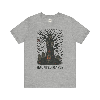 Haunted Maple Tee - Unisex Jersey Short Sleeve T-Shirt for Fall, Halloween, Spooky Vibe, Ghost Lovers, Unique Gift