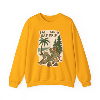 Cozy Beach Vibes Sweatshirt - Salt Air & Sap Drip Unisex Crewneck, Summer Casual Wear, Gift for Nature Lovers, Beach Trip Essentials