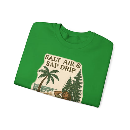 Cozy Beach Vibes Sweatshirt - Salt Air & Sap Drip Unisex Crewneck, Summer Casual Wear, Gift for Nature Lovers, Beach Trip Essentials