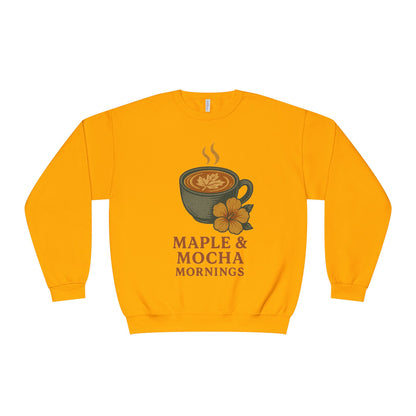 Cozy Coffee Sweatshirt - Maple & Mocha Mornings Unisex Crewneck, Warm Gift for Coffee Lovers, Casual Fall Fashion, Weekend Relaxation