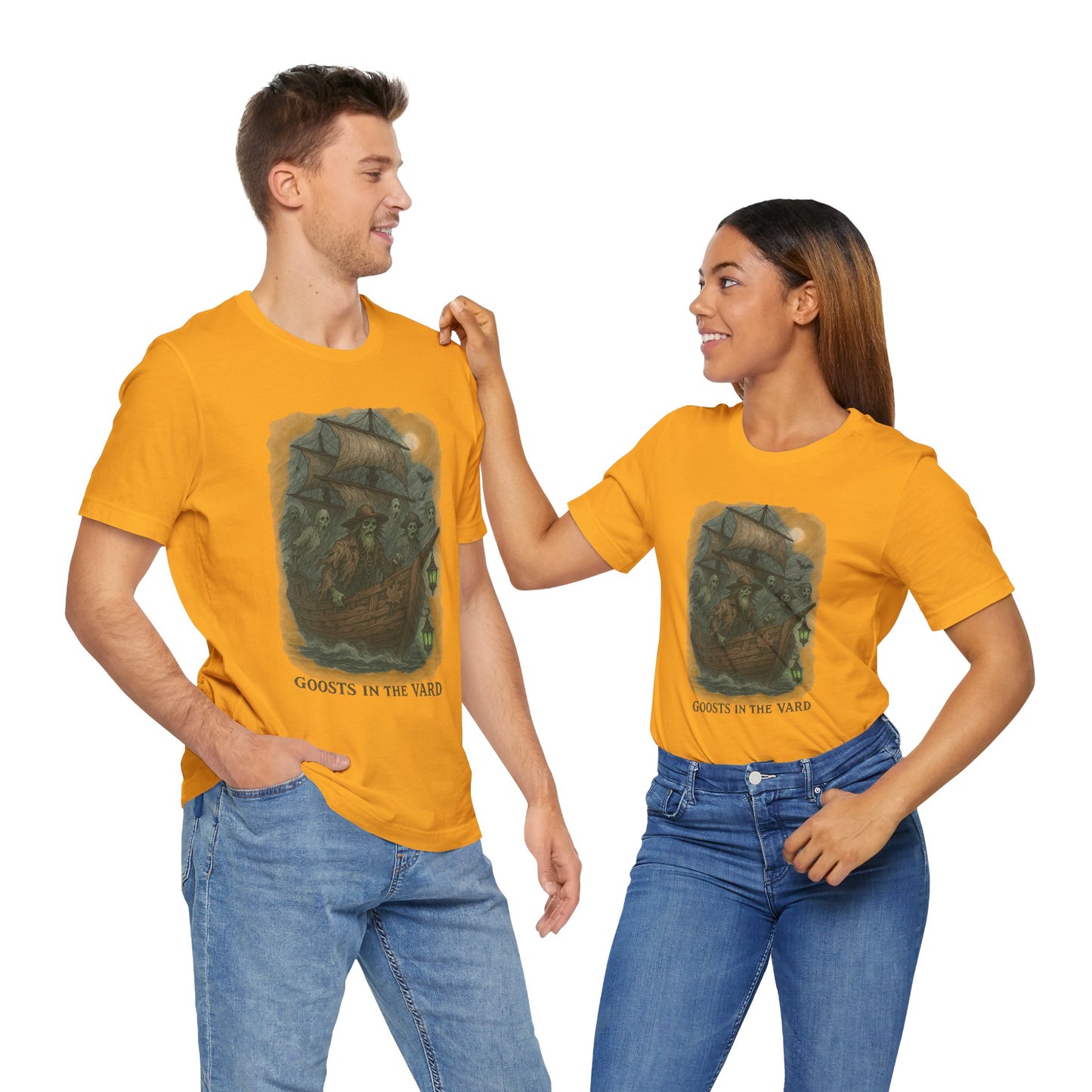 Haunted Ship Short Sleeve Tee - Spooky Halloween T-Shirt, Ghosts in the Yard Design, Unisex Shirt, Perfect for Trick or Treat, Ghost [...]