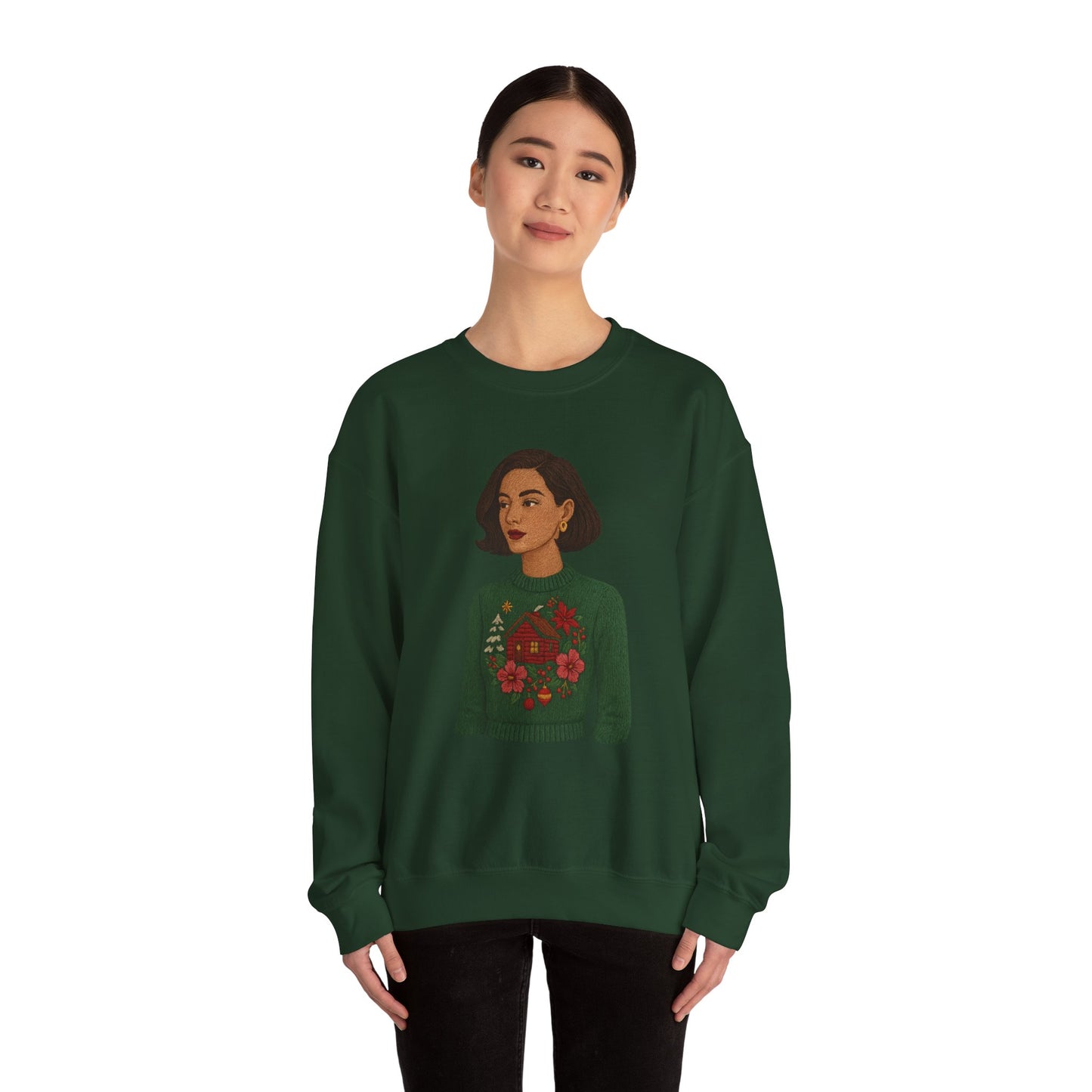Cozy Holiday Floral Sweatshirt, Unisex Crewneck, Casual Gift, Winter Comfort, Christmas Apparel, Autumn Fashion, Everyday Style