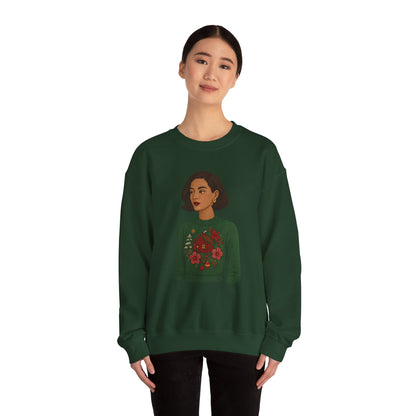 Cozy Holiday Floral Sweatshirt, Unisex Crewneck, Casual Gift, Winter Comfort, Christmas Apparel, Autumn Fashion, Everyday Style