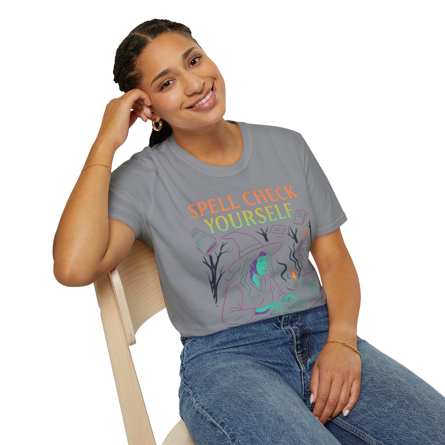 Spell Check Yourself Graphic Tee, Unisex Witch T-Shirt, Halloween Humor Top, Casual Witchy Apparel, Perfect for Spell Lovers