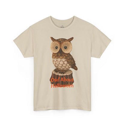 Halloween Owl Tee, Perfect for Fall Celebrations, Unisex Cotton Shirt, Cute Gift for Owl Lovers, Halloween Party Apparel, Fun Autumn Wear