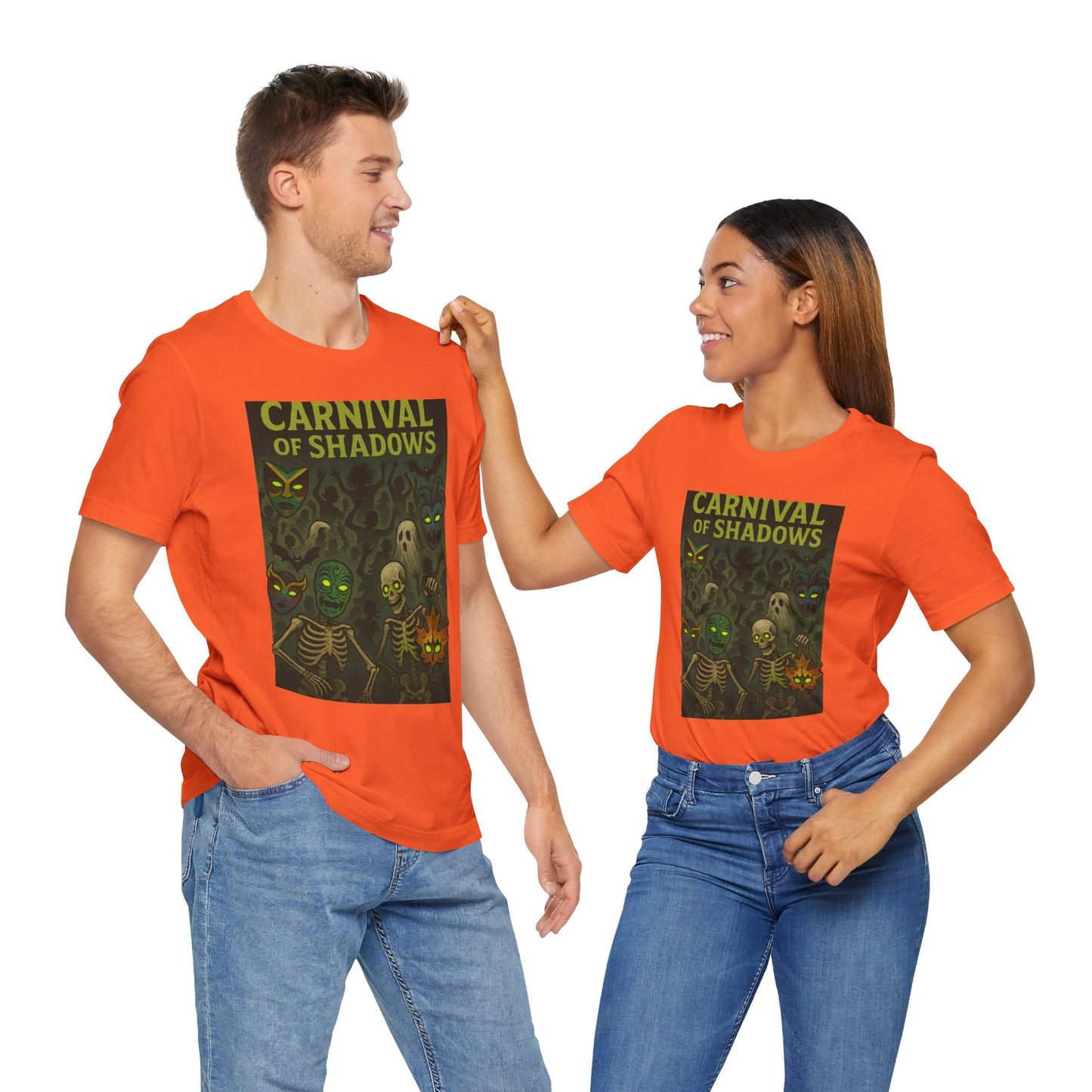 Carnival of Shadows Graphic Tee, Spooky Halloween Shirt, Unisex T-Shirt, Fun Autumn Wear, Perfect for Parties, Horror Lovers Clothing
