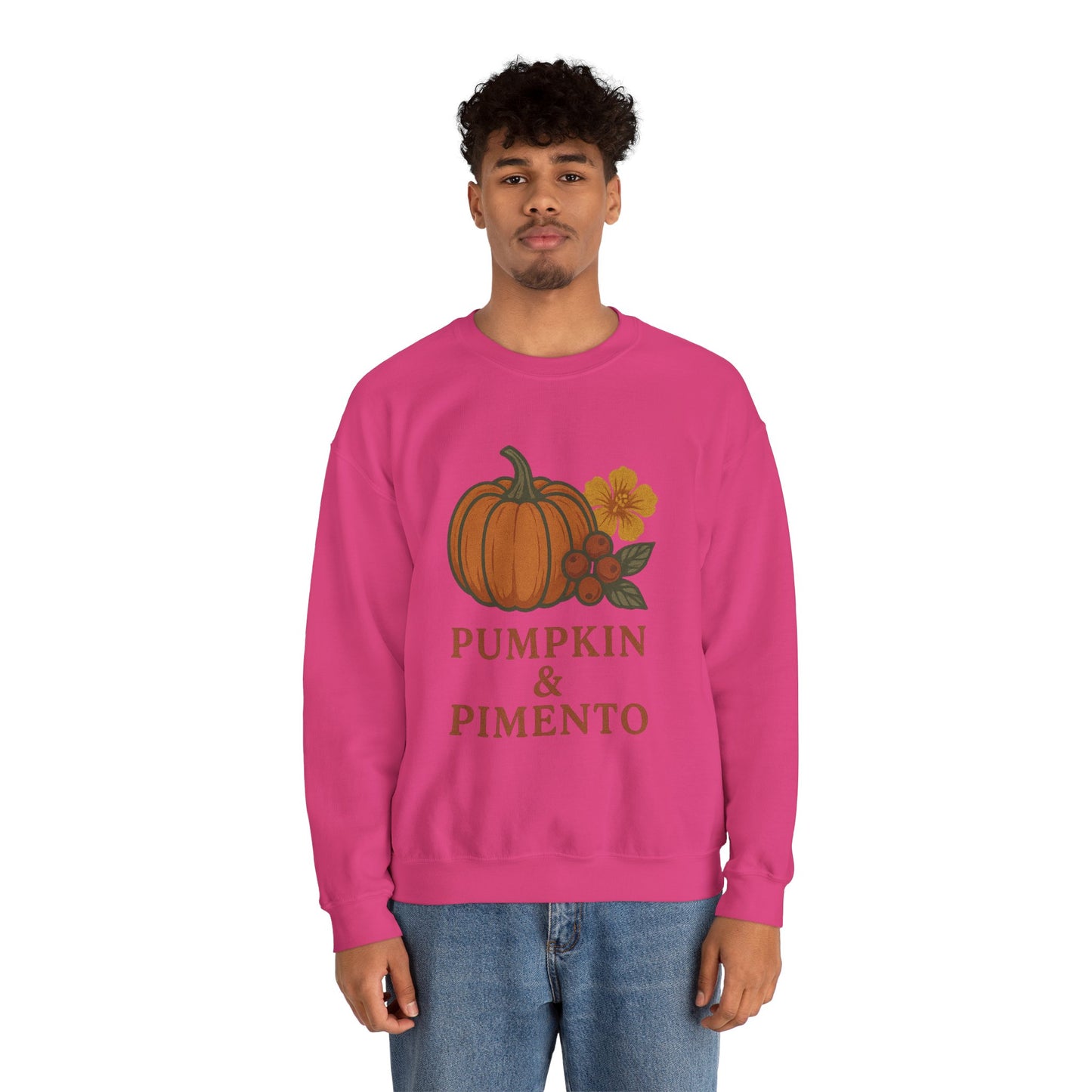 Pumpkin & Pimento Crewneck Sweatshirt, Cozy Fall Sweatshirt, Unisex Autumn Apparel, Thanksgiving Gift, Seasonal Fashion