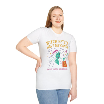 Witchy Candy T-Shirt, Halloween Apparel, Funny Halloween Shirt, Unisex Graphic Tee, Sweet Tooth Gift, Witch Costume Top