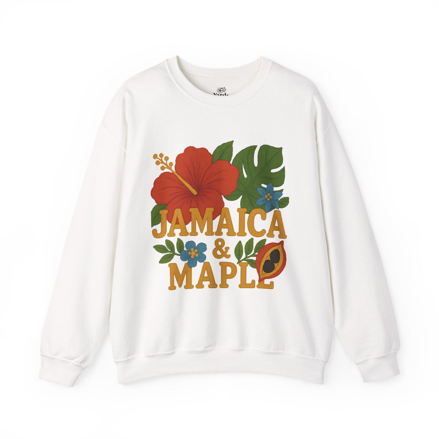Tropical Crewneck Sweatshirt: Jamaica & Maple Floral Design, Unisex Comfort, Gift for Nature Lovers, Travel Souvenir, Summer Relaxation