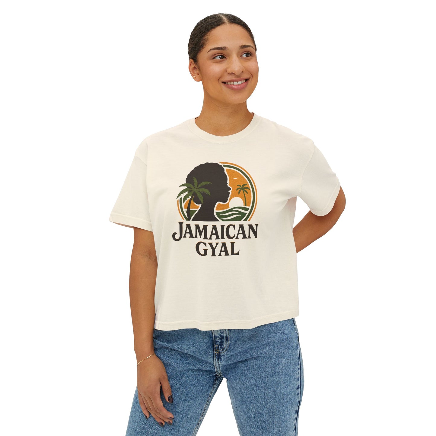 Jamaican Gyal Women's Boxy Tee - Retro Style T-Shirt, Casual Wear, Summer Top, Gift for Her, Vacation Essential