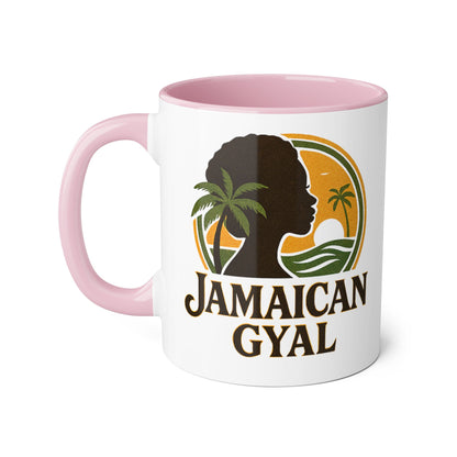 Jamaican Gyal Accent Mug, 11oz Coffee Cup, African Heritage Gift, Tropical Drinkware, Caribbean Inspiration, Black Woman Art