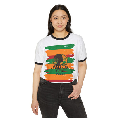 Jamaican Gyal Unisex Cotton Ringer T-Shirt, Casual Summer Tee, Festival Clothing, Vacation Wear, Island Vibes Shirt