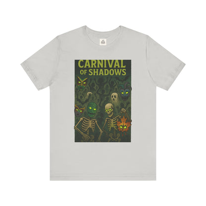 Carnival of Shadows Graphic Tee, Spooky Halloween Shirt, Unisex T-Shirt, Fun Autumn Wear, Perfect for Parties, Horror Lovers Clothing