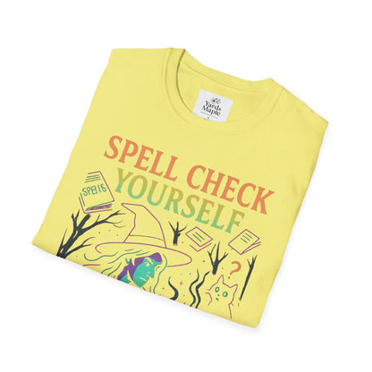 Spell Check Yourself Graphic Tee, Unisex Witch T-Shirt, Halloween Humor Top, Casual Witchy Apparel, Perfect for Spell Lovers