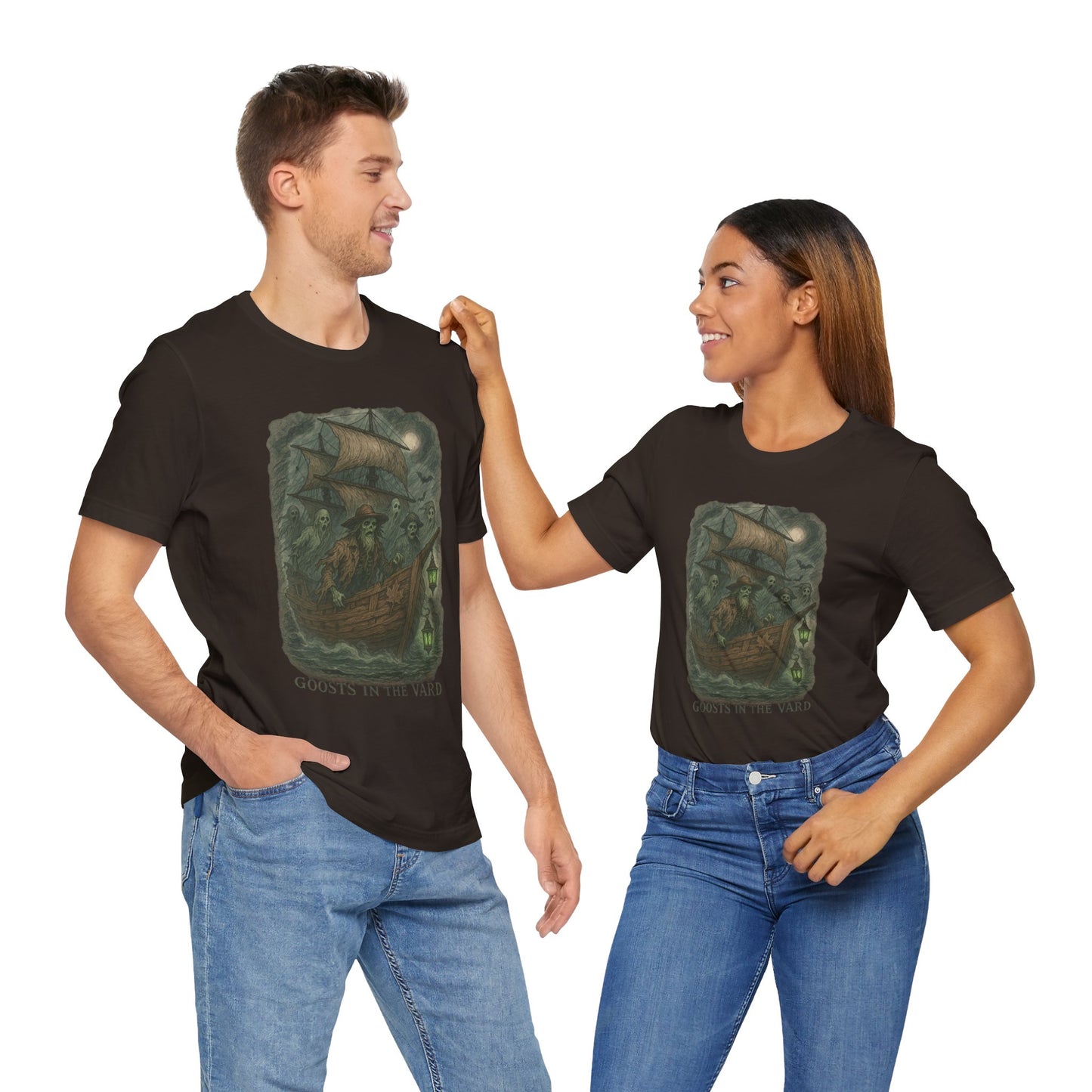 Haunted Ship Short Sleeve Tee - Spooky Halloween T-Shirt, Ghosts in the Yard Design, Unisex Shirt, Perfect for Trick or Treat, Ghost [...]