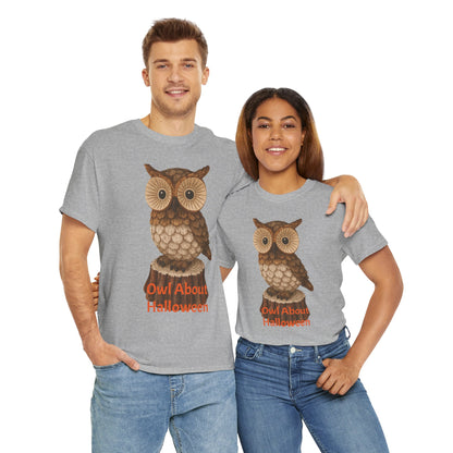 Halloween Owl Tee, Perfect for Fall Celebrations, Unisex Cotton Shirt, Cute Gift for Owl Lovers, Halloween Party Apparel, Fun Autumn Wear