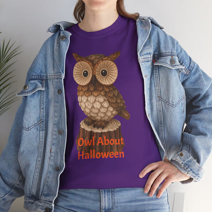 Halloween Owl Tee, Perfect for Fall Celebrations, Unisex Cotton Shirt, Cute Gift for Owl Lovers, Halloween Party Apparel, Fun Autumn Wear