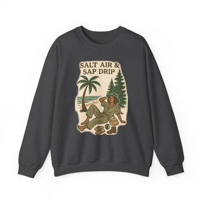 Cozy Beach Vibes Sweatshirt - Salt Air & Sap Drip Unisex Crewneck, Summer Casual Wear, Gift for Nature Lovers, Beach Trip Essentials
