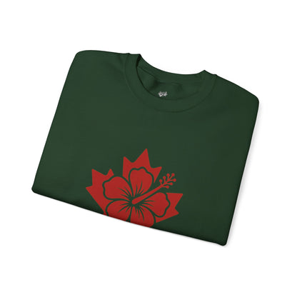 Maple + Hibiscus Crewneck Sweatshirt — Floral Maple Leaf Graphic