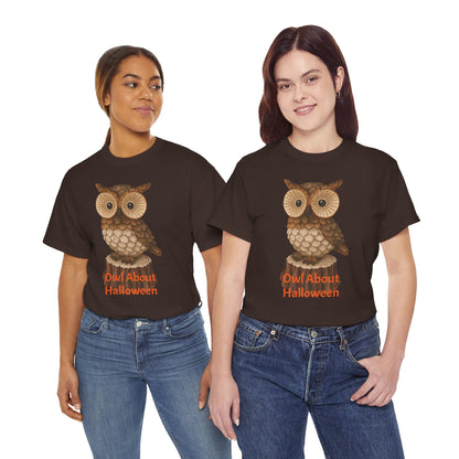 Halloween Owl Tee, Perfect for Fall Celebrations, Unisex Cotton Shirt, Cute Gift for Owl Lovers, Halloween Party Apparel, Fun Autumn Wear