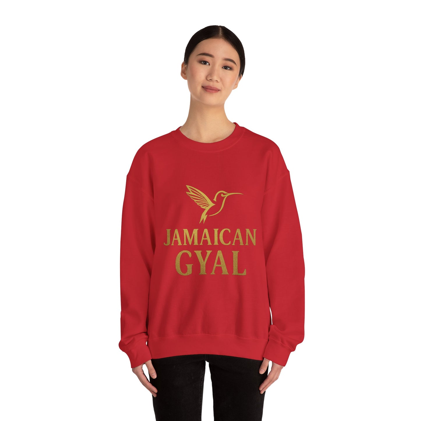 Jamaican Gyal Crewneck Sweatshirt — Gold Hummingbird Graphic
