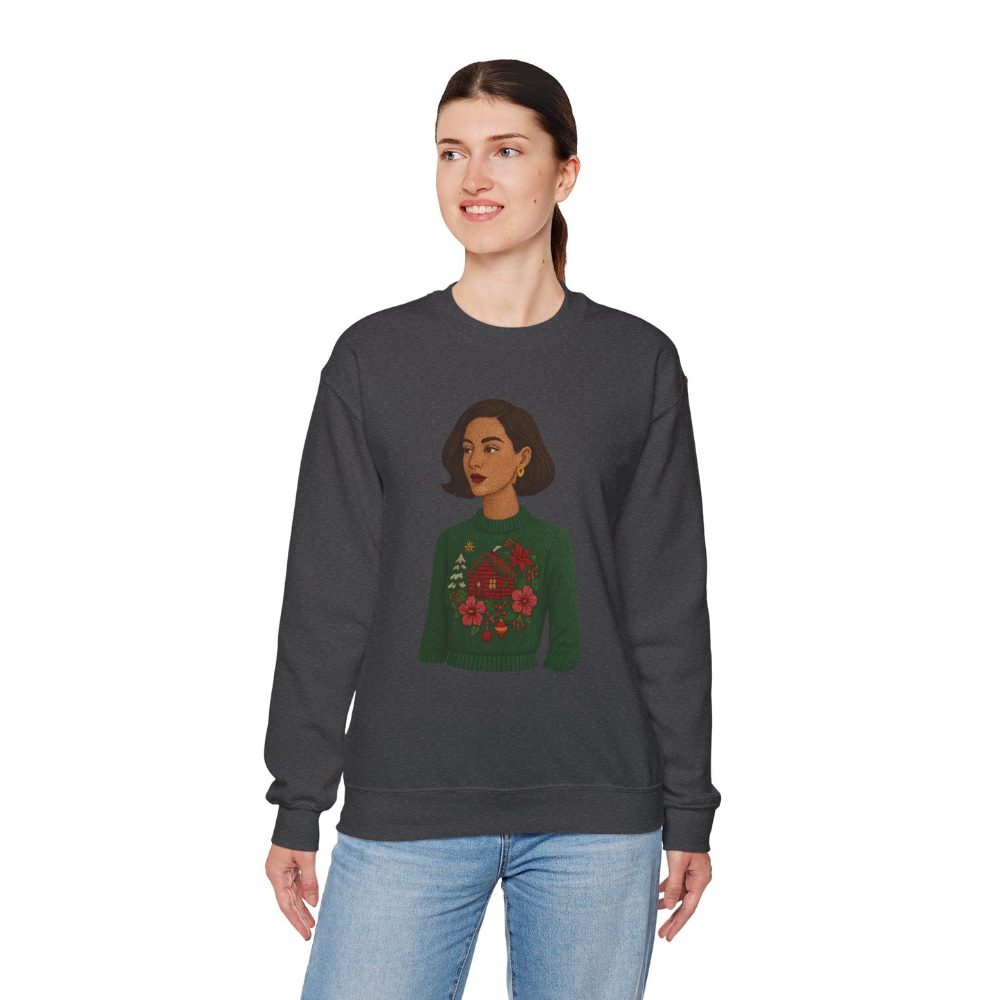 Cozy Holiday Floral Sweatshirt, Unisex Crewneck, Casual Gift, Winter Comfort, Christmas Apparel, Autumn Fashion, Everyday Style
