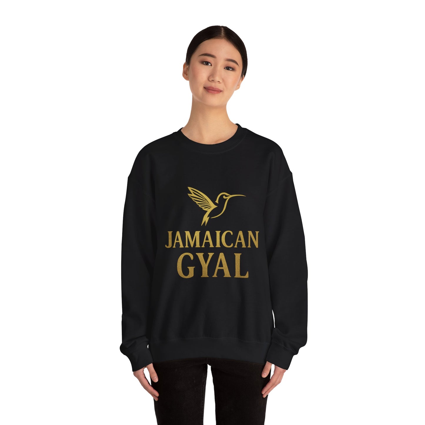 Jamaican Gyal Crewneck Sweatshirt — Gold Hummingbird Graphic