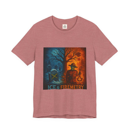 Unisex Ice & Fire Short Sleeve Tee - Firefighter Gift, Halloween Shirt, Cool Graphic Tee, Unique Adventure Wear, All-Season Style