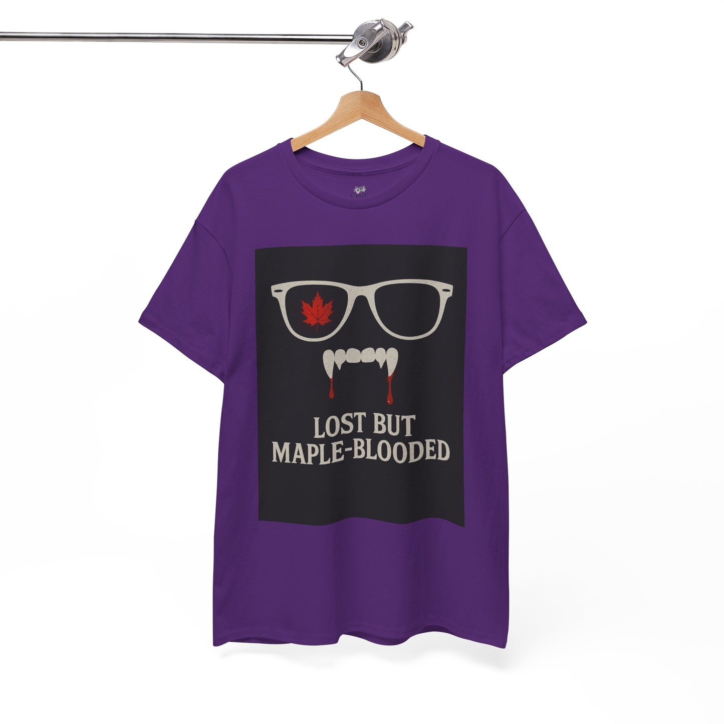 Unisex Heavy Cotton Tee with Vampire Design - Lost but Maple-Blooded Shirt for Halloween, Casual Wear, Gifts, Spooky Season, Unique Fashion
