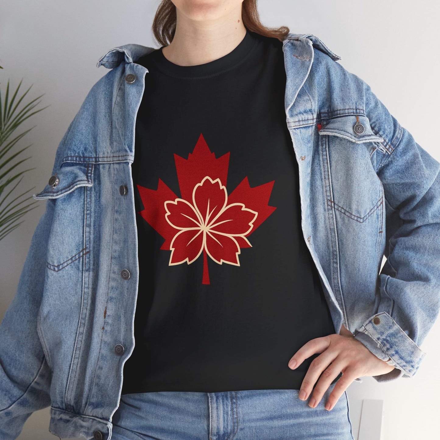 Maple Sakura Tee — Canadian Maple Leaf with Cherry Blossom Graphic