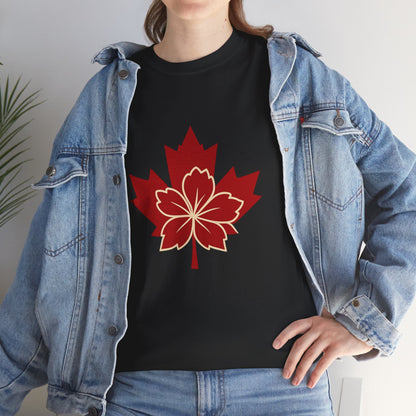 Maple Sakura Tee — Canadian Maple Leaf with Cherry Blossom Graphic