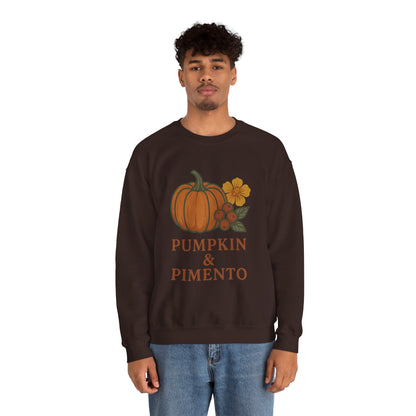 Pumpkin & Pimento Crewneck Sweatshirt, Cozy Fall Sweatshirt, Unisex Autumn Apparel, Thanksgiving Gift, Seasonal Fashion